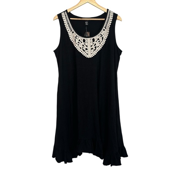 Style & Co. Dresses & Skirts - NEW Women 1X Black Stretch Crochet Lace Goth Casual Ruffle Hem Cotton Plus Dress